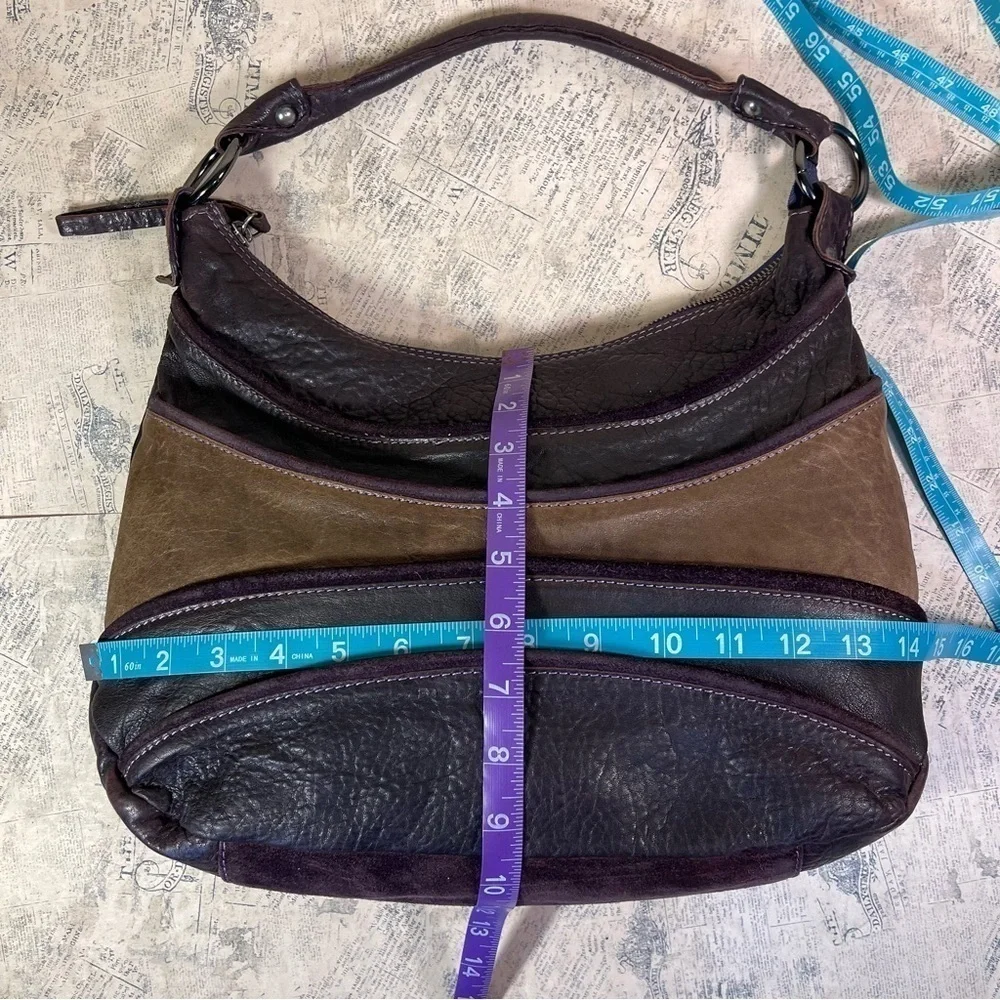 Innue leather purple and tan rustic hobo shoulder bag made in Italy